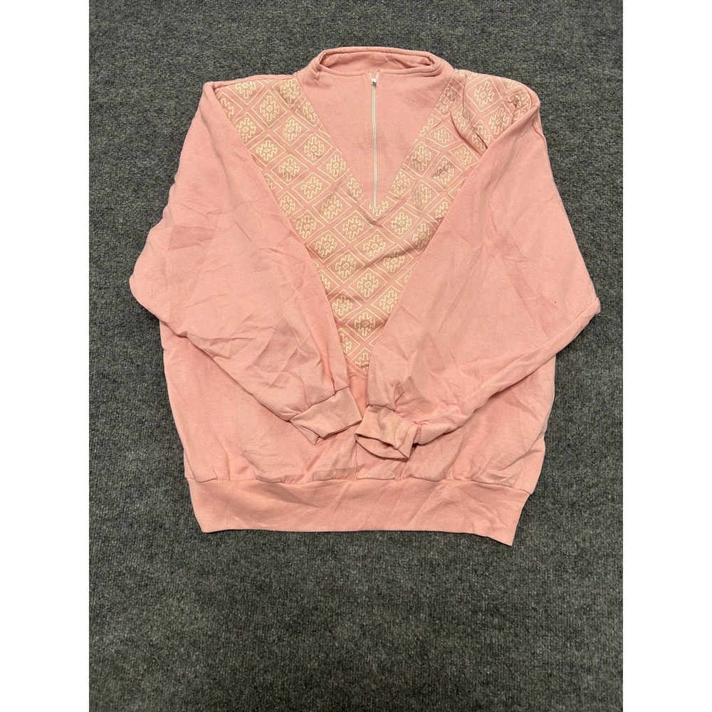 Partners II Sweatshirt Womens Size 24W Pink Vintage Embroidered Quarter Zip Top
